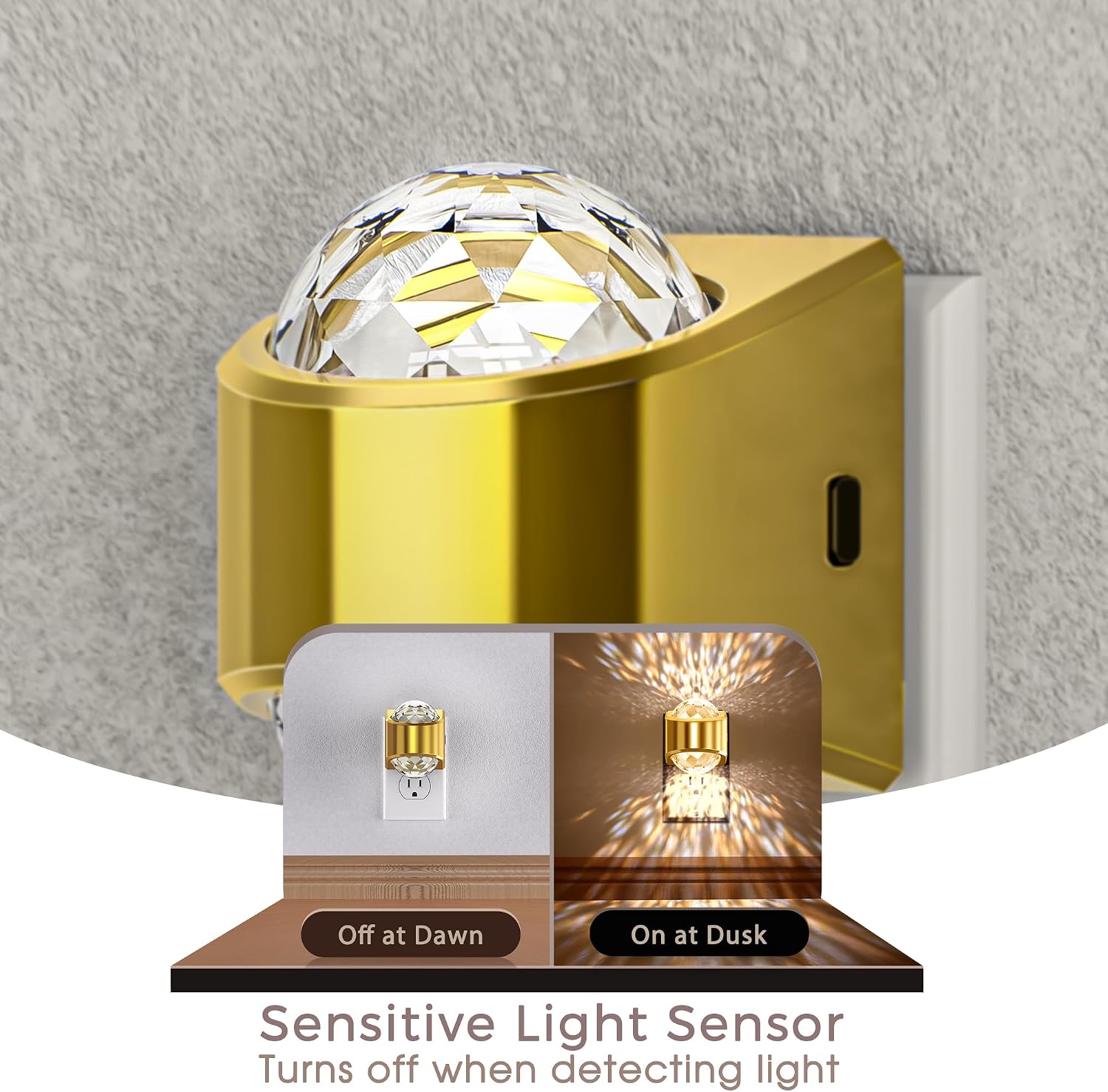 Briignite Night Light, Gold Night Lights Plug into Wall, LED Projector Night Light, Soft White for Bedroom, Dimmable Brightness Dusk to…