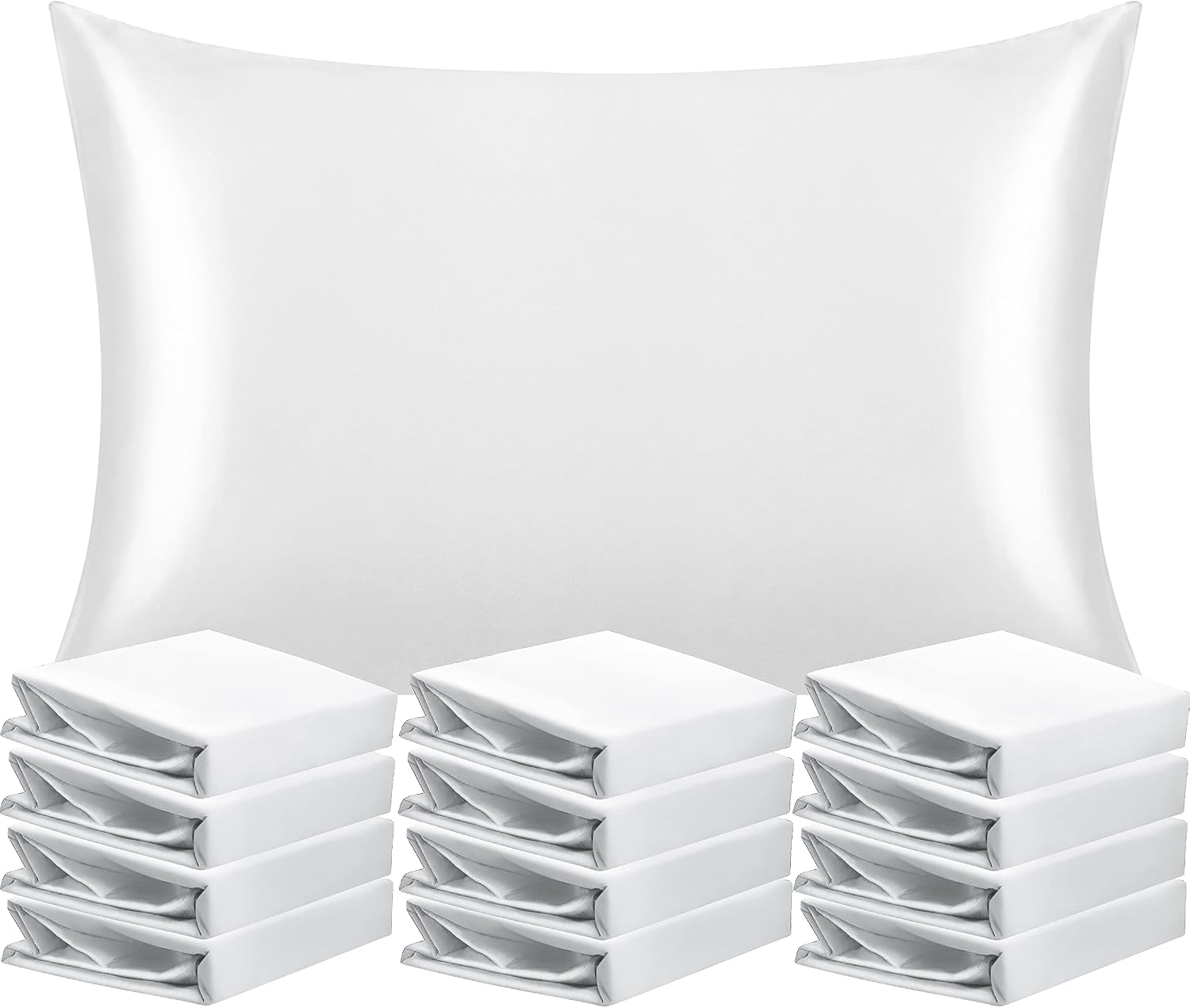 Ntbay 12 Pack Satin Queen Pillowcases for Hair and Skin, Luxurious and Silky Pillow Cases with Envelope Closure, 20 x 30 Inches, White 12 P…