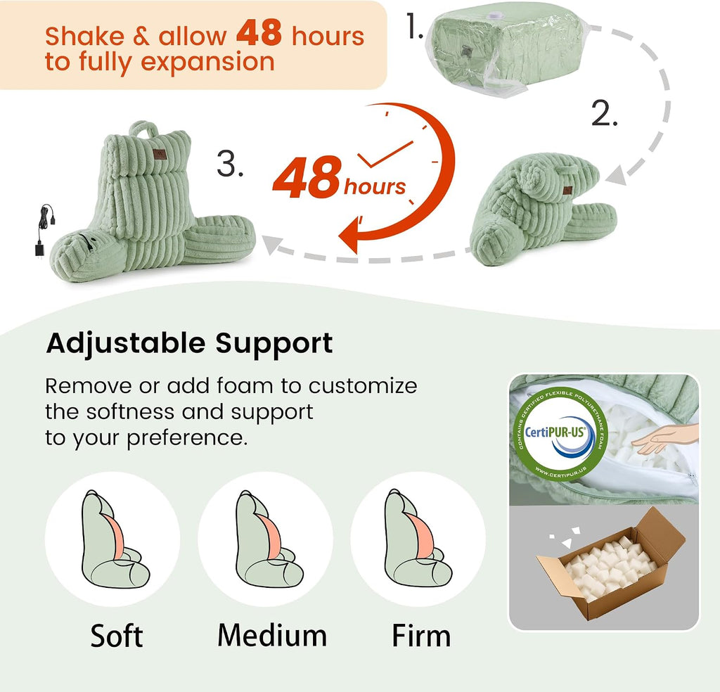 Amélie Home Heated Faux Fur Reading Pillow 3 Temperature Backrest for Sitting in Bed Support Cushion, USB-Powered(No Power Bank Included)…