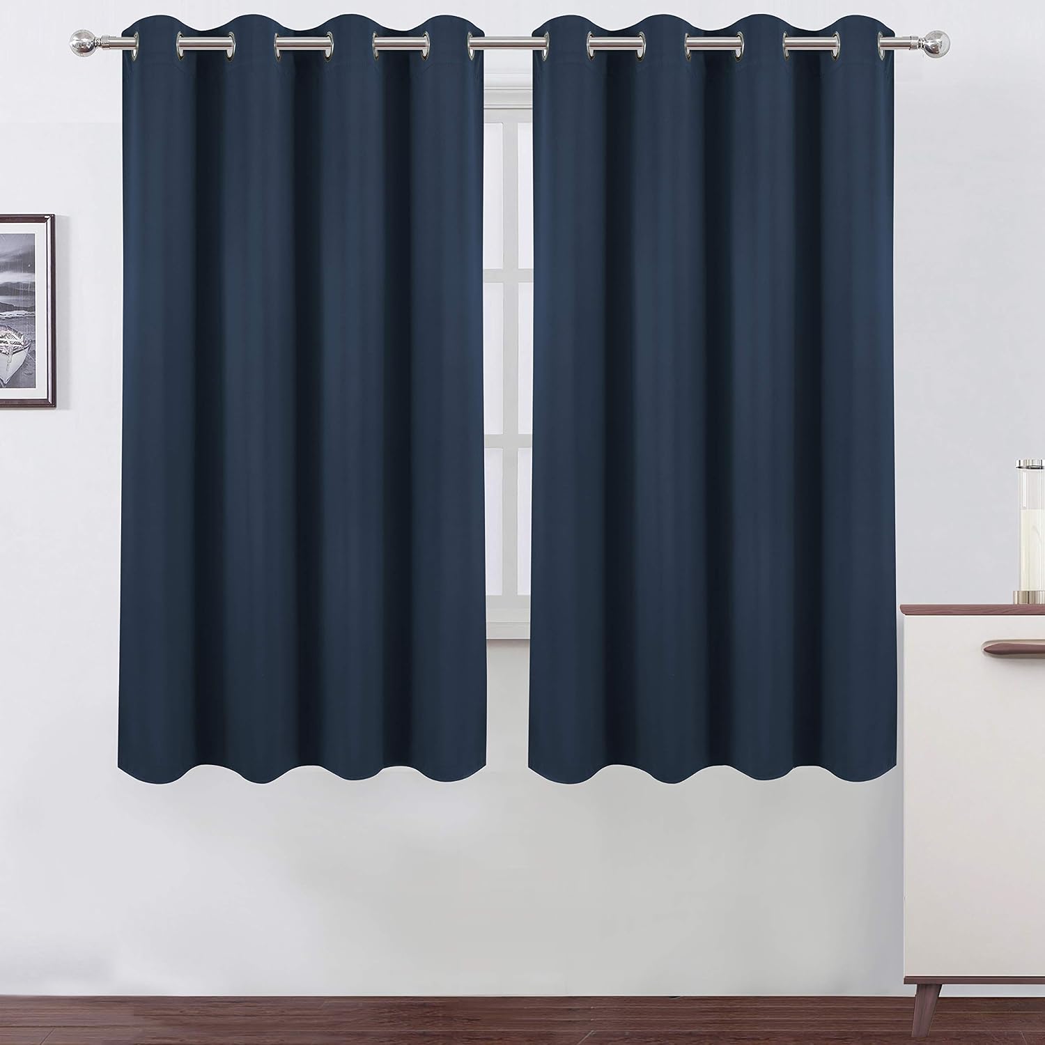 Lemomo Blackout Curtains 52 x 63 inch/Navy Blue Curtains Set of 2 Panels/Thermal Insulated Room Darkening Bedroom Curtains 63 inch Blue