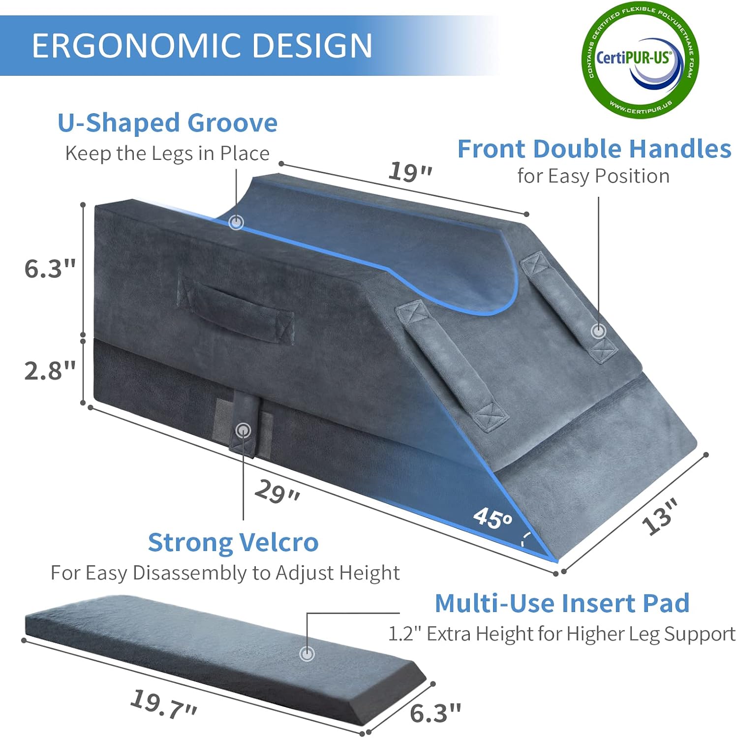 KingPavonini 4-Height Adjustable Leg Elevation Pillows for After Surgery, Injuries, or Rest, Memory Foam Leg Pillows for Sleeping with 3…