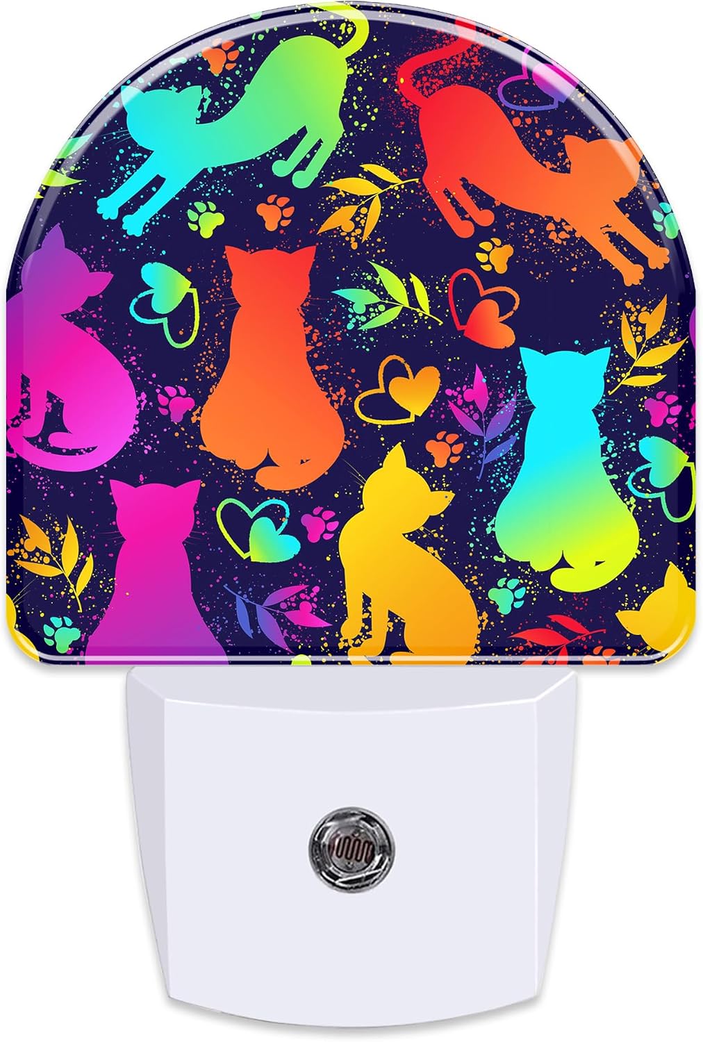 Colorful Cat Silhouettes Night Light, Cute Kittens Hearts and Paw Prints Dusk to Dawn Night Light Plug in,0.5w Energy Saving Sleep…