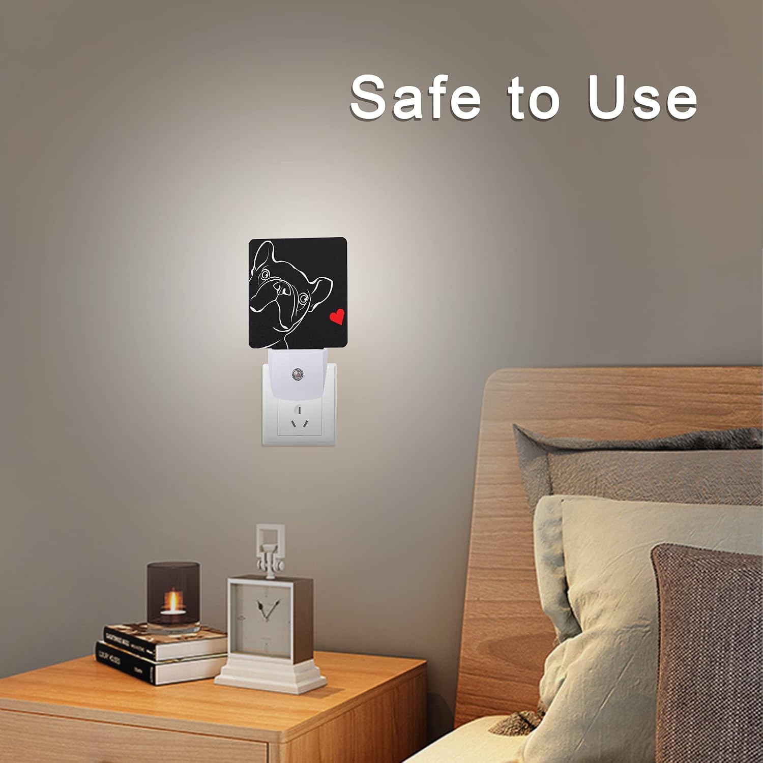French Bulldog Dog red Heart Night Light Plug-in LED Nightlights Auto Sensor Night Lamp Dusk-to-Dawn Lamp Home Decor for Nursery Children…
