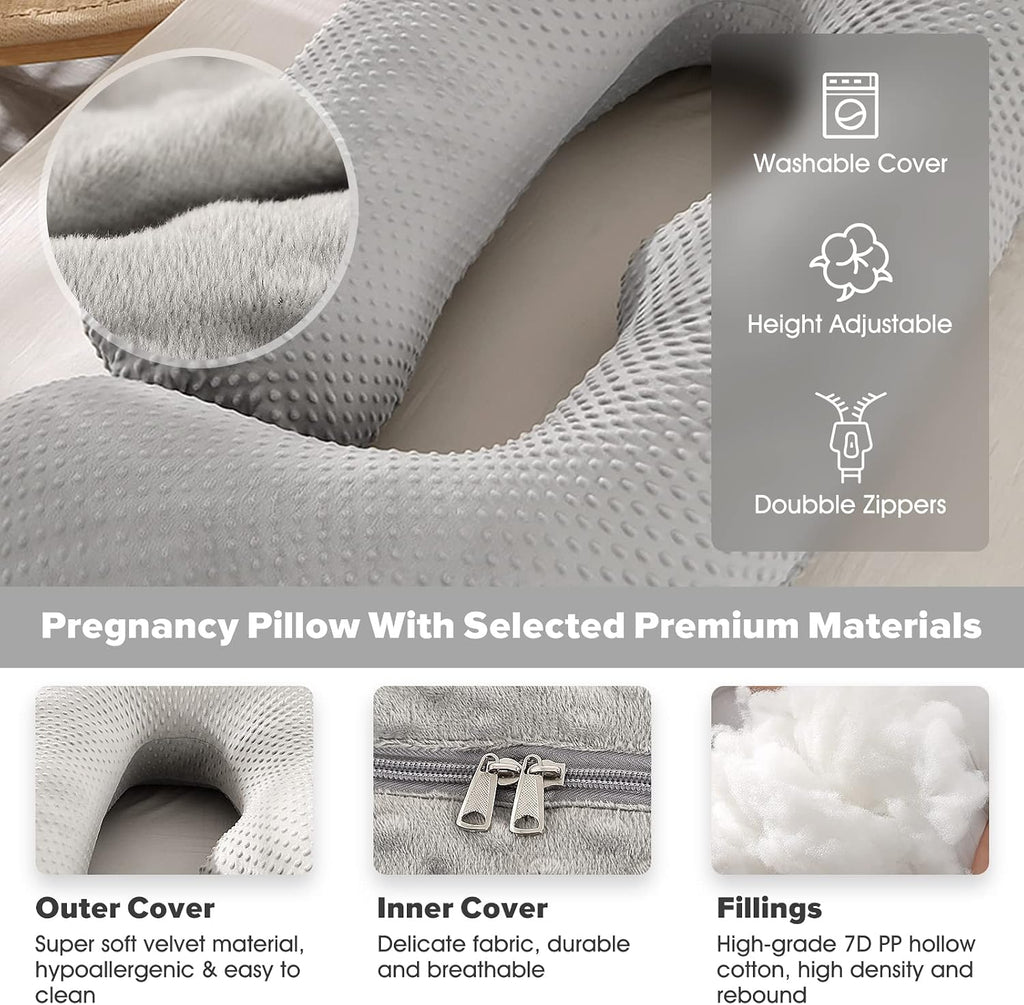 U-Shaped Full Body Pregnancy Pillow for Sleeping – 57" Maternity Pillow with Removable Cover, Support for Back, Legs, Belly & Hips…