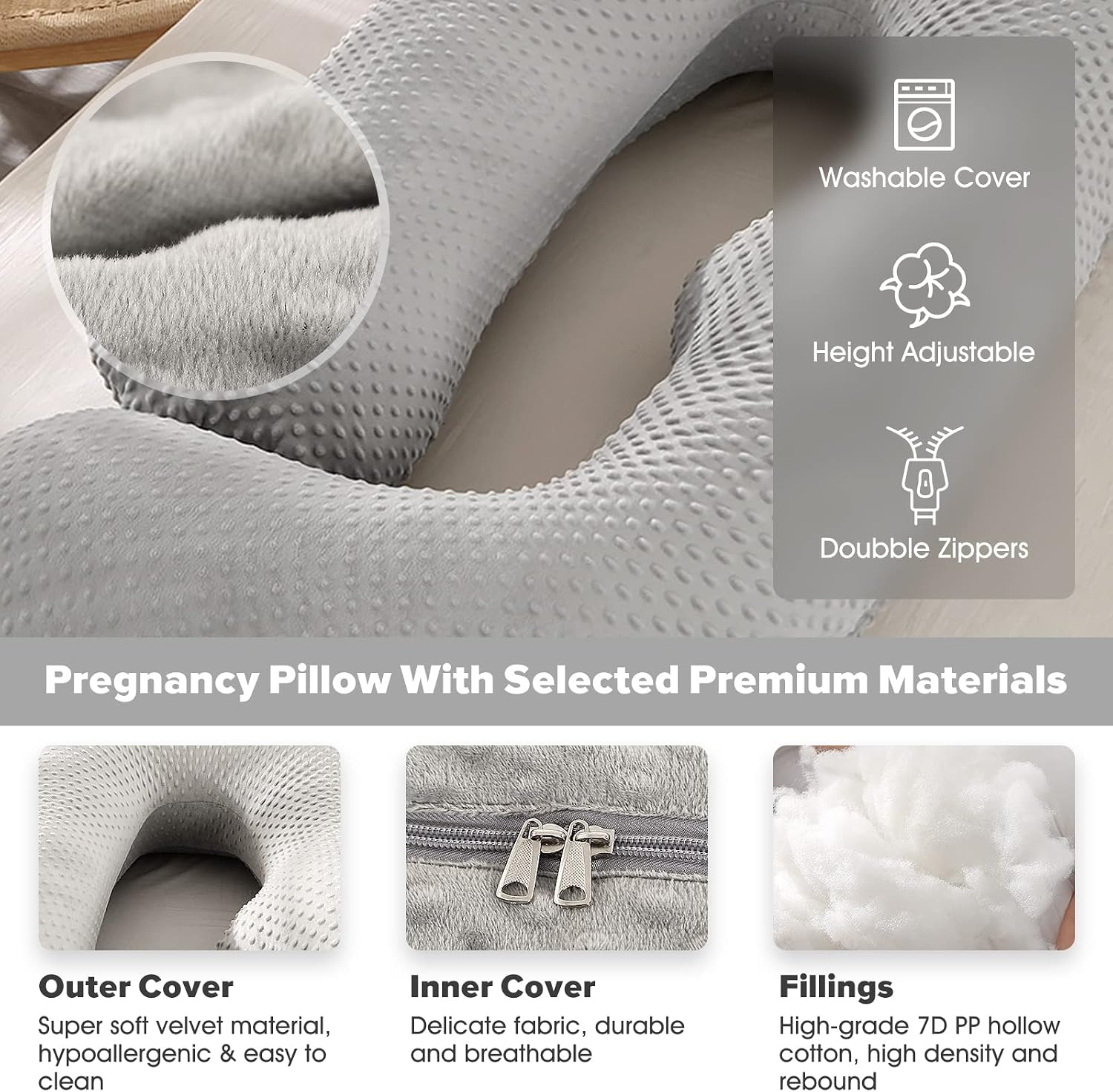 U-Shaped Full Body Pregnancy Pillow for Sleeping – 57" Maternity Pillow with Removable Cover, Support for Back, Legs, Belly & Hips…