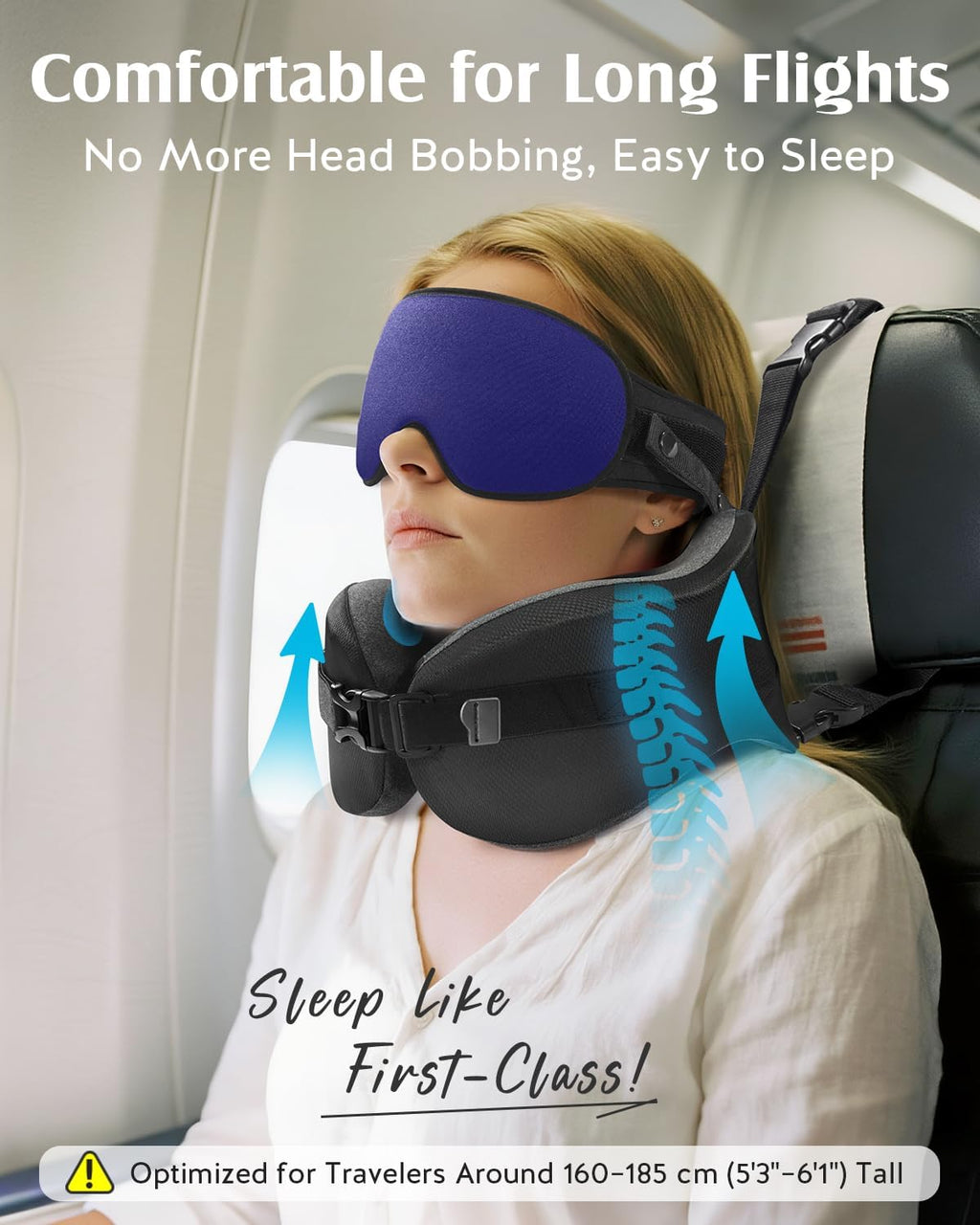 YFONG Travel Pillow for Long Flight Airplanes, Head Strap Combo with 3D Contoured Eye Mask for Sleep, Neck Pillow for Car Trip Essential…