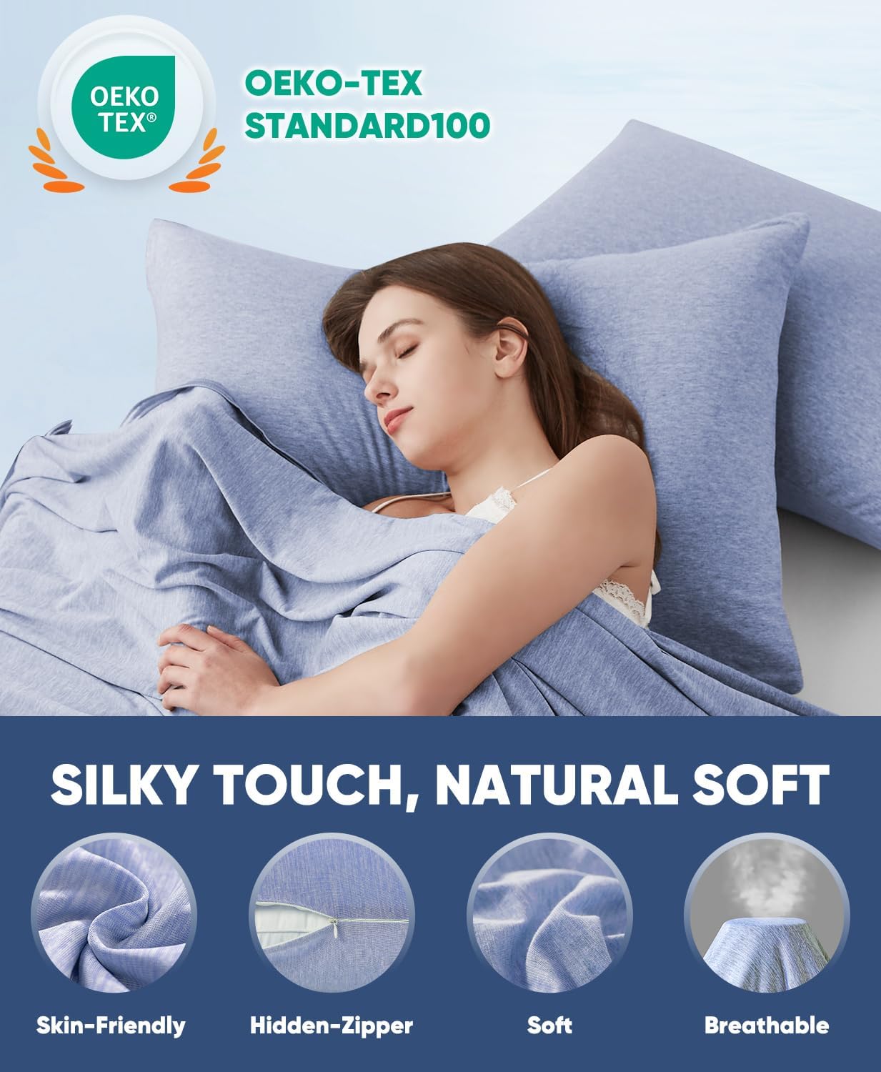 Luxear 2 Pack Cooling Pillow Cases for Hot Sleepers, Arc-Chill Q-Max > 0.5, Hair & Skin Friendly, Double-Sided, Machine Washable, Hidden Zi…