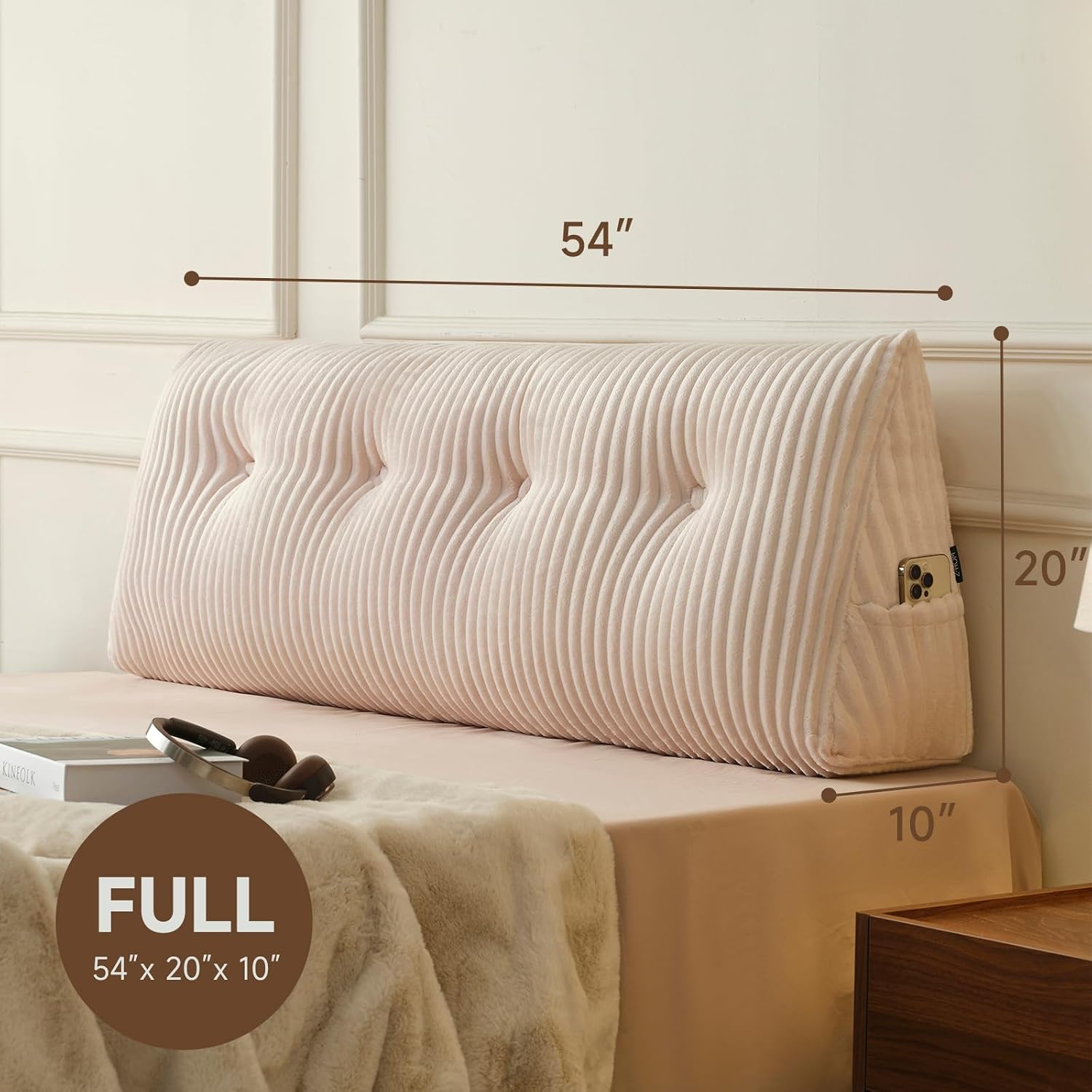 Z-Hom Large Headboard Pillow Full, NO ROLL Pillow, Wedge Pillow Headboard for Sitting Up in Bed, Backrest Support Triangular Cushion for Re…