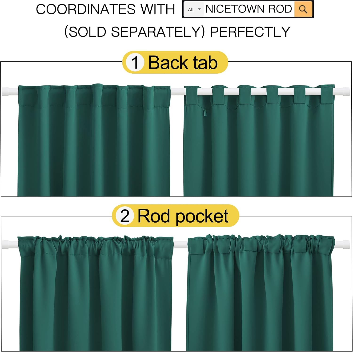 NICETOWN Blackout Window Curtains for Camper - (Hunter Green Color) 42x40 Inch, 2 Panels Set, Thermal Insulated Room Darkening Blackout…