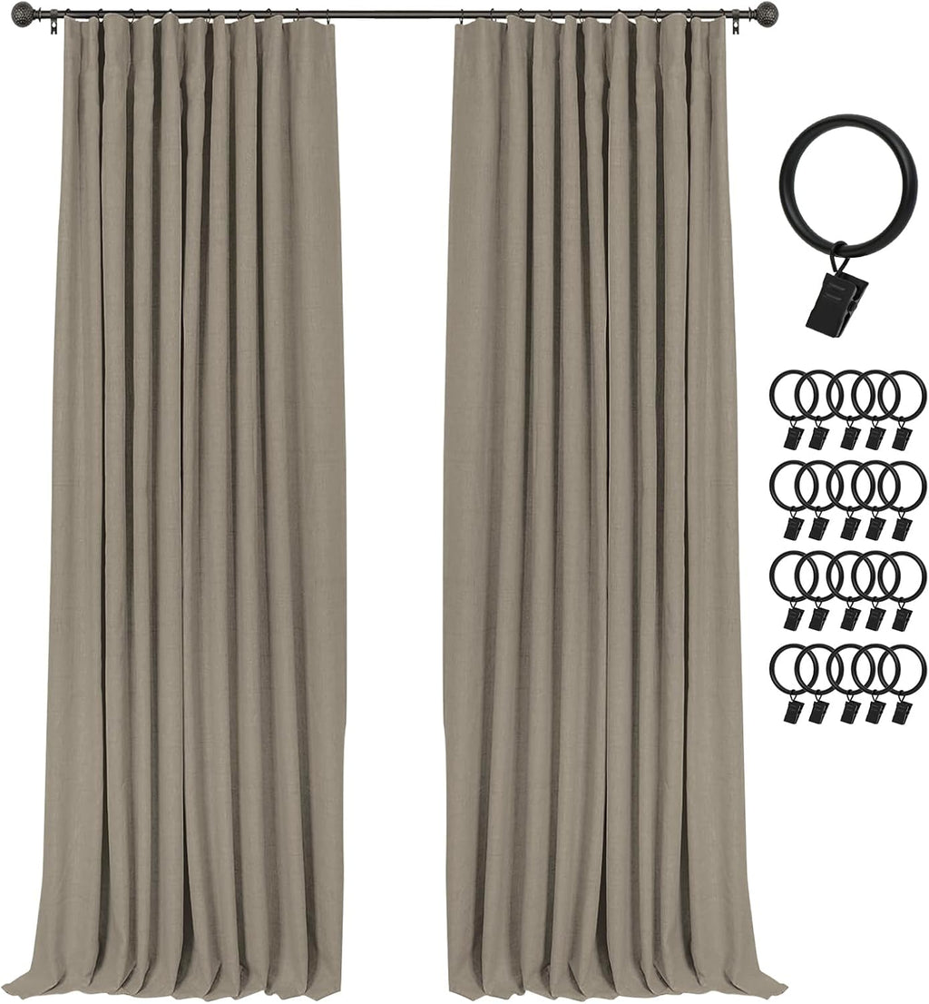 INOVADAY 100% Blackout Curtains for Bedroom, Black Out Curtains 84 Inch Long, Clip Rings Linen Blackout Drapes, Thermal Insulated Room…