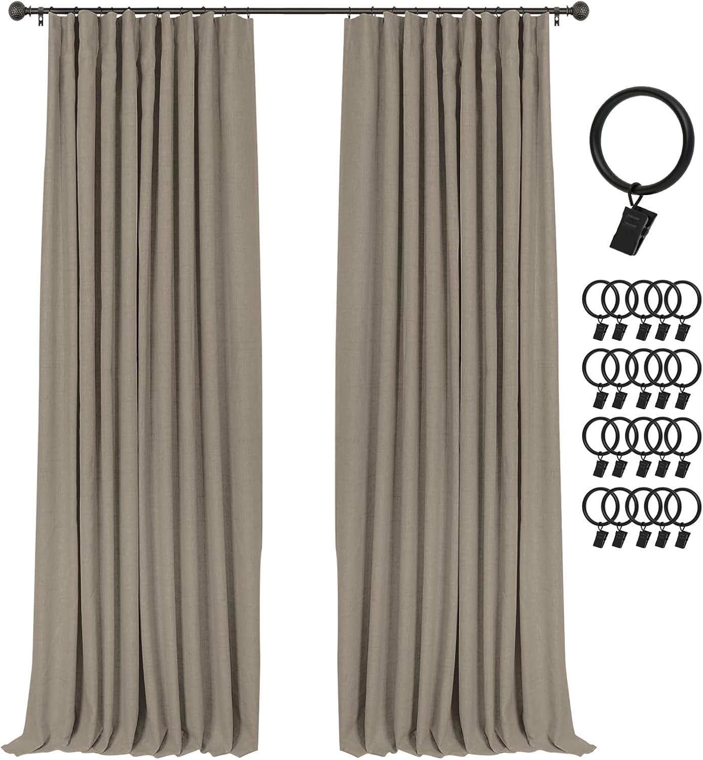 INOVADAY 100% Blackout Curtains for Bedroom, Black Out Curtains 84 Inch Long, Clip Rings Linen Blackout Drapes, Thermal Insulated Room…
