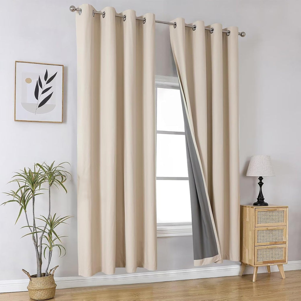 Joydeco Natural Curtains 84 Inch Length 2 Panels Set for Livingroom, Blackout Curtains 84 Inches Long for Bedroom Windows, Grommet…