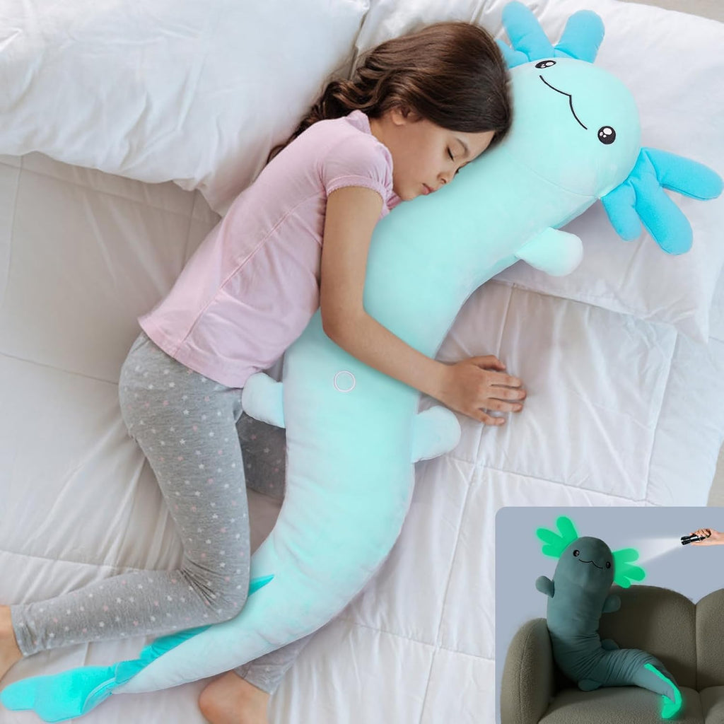 MaoGoLan Giant Axolotl Plush Body Pillow, Big Axolotl Stuffed Animal, XL Salamander Plush Pillow Toy for Kids, Glow in The Dark…