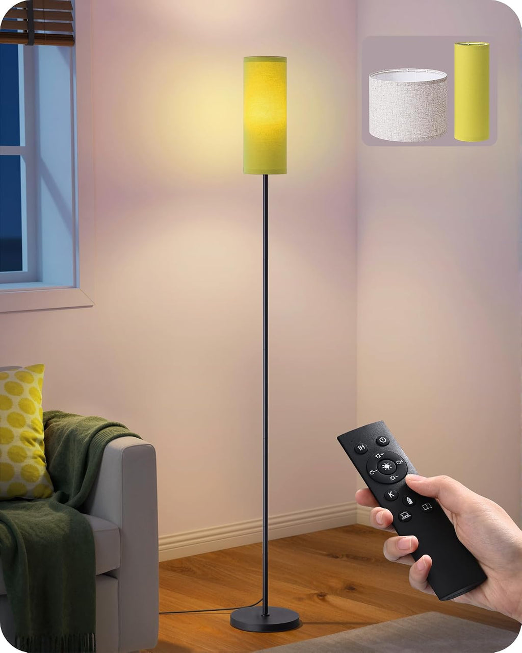 EDISHINE Modern Floor Lamps for Living Room, 63.7" Colorful Floor Lamp with Two Shades, Remote Control Foot Switch, 2700-6000K Dimmable…