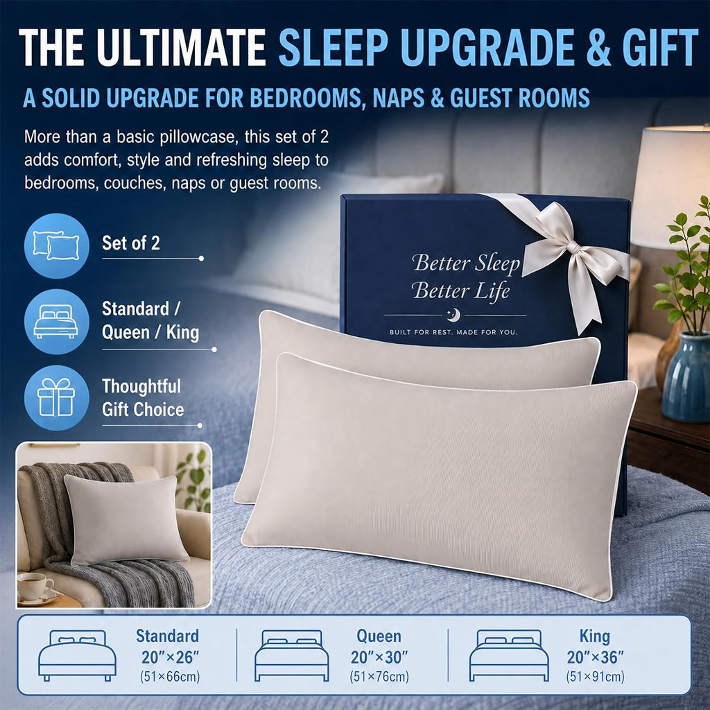 Cieltown Cooling Pillow Cases for Hot-Sleepers: Q-Max ≥0.4 Nylon Spandex Cool-to-Touch for Night Sweats - Waffle Weave for Dry & Com…