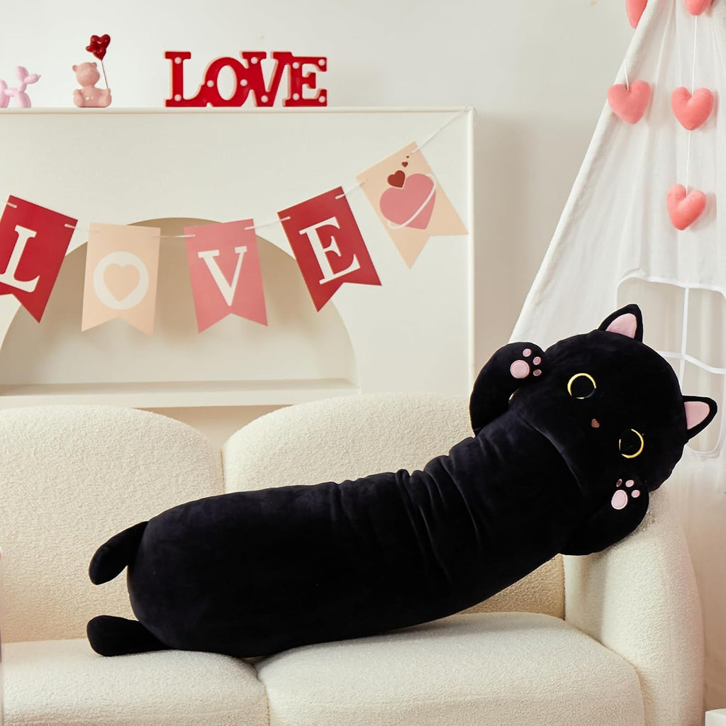 MaoGoLan Long Cat Body Pillow for Kids, 44'' Big Kitten Plush for Adults, Big Black Cat Stuffed Animal for Girl, Large Kitten Plush Throw…