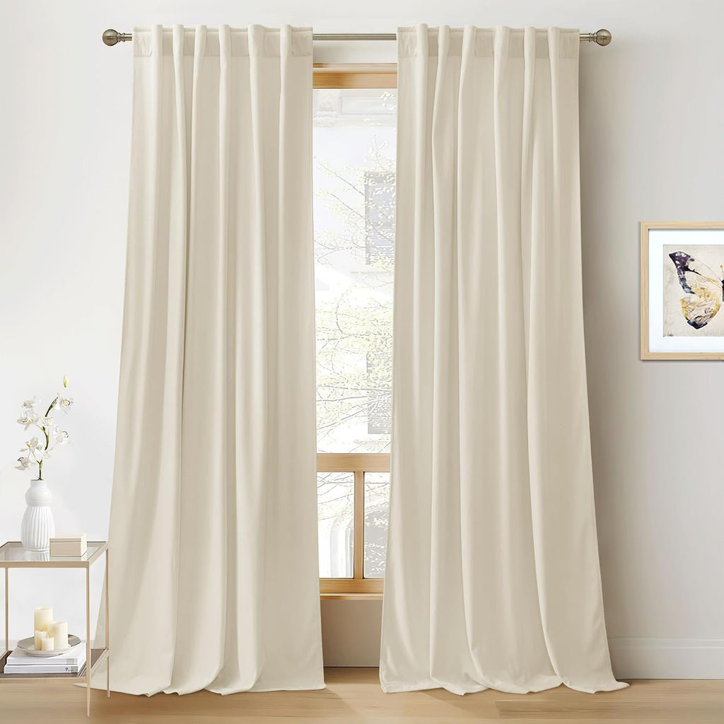 Rybhome RYB HOME Beige Velvet Curtains for Bedroom Living Room, Thermal Insulated Privacy UV Heat Blocking Luxurious Soft Rod Pocket Back T…
