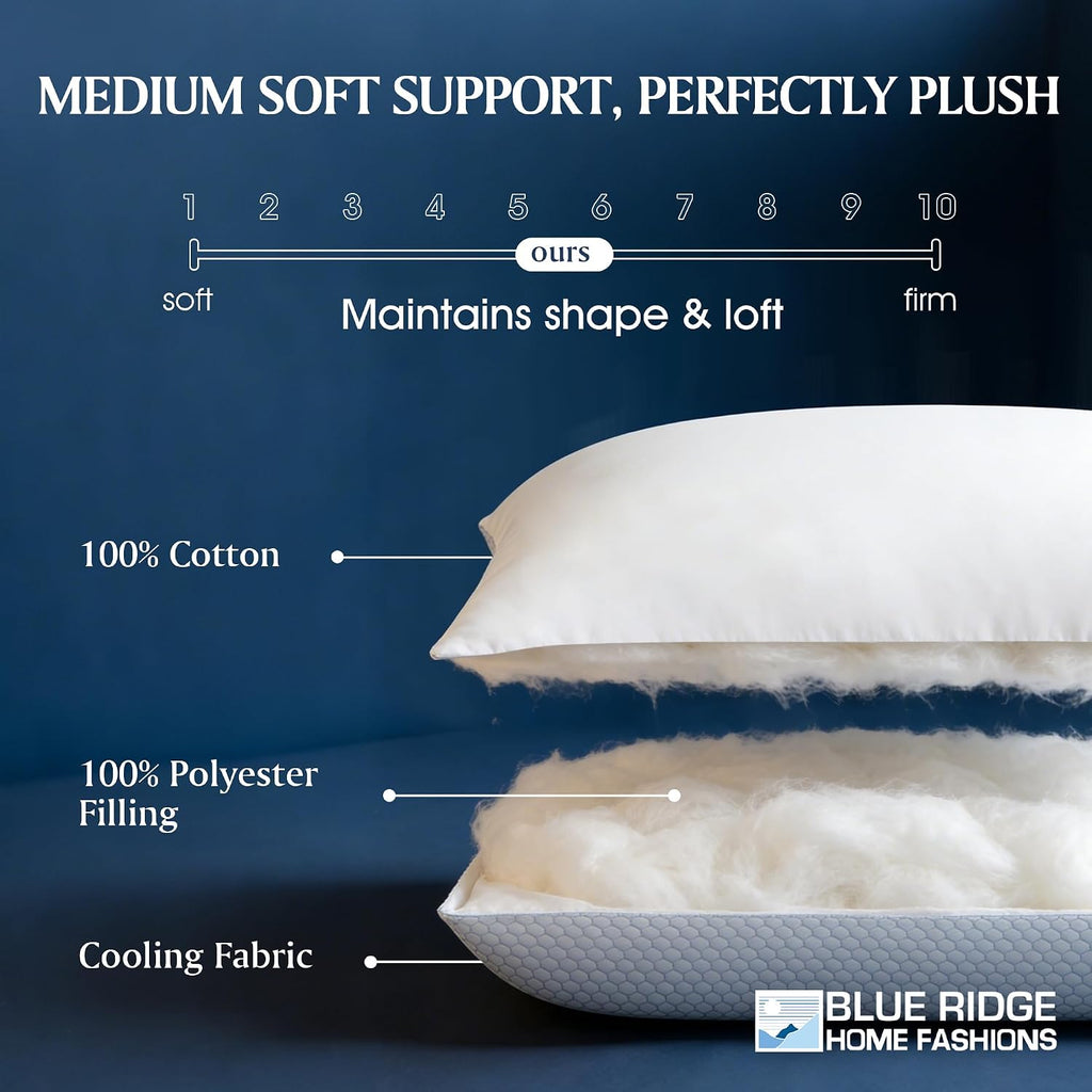 Blue Ridge Home Fashions Cooling Pillows King Size Set of 2, Dual-Sided Cooling & Breathable Cotton Design, Down Alternative Pillows for…