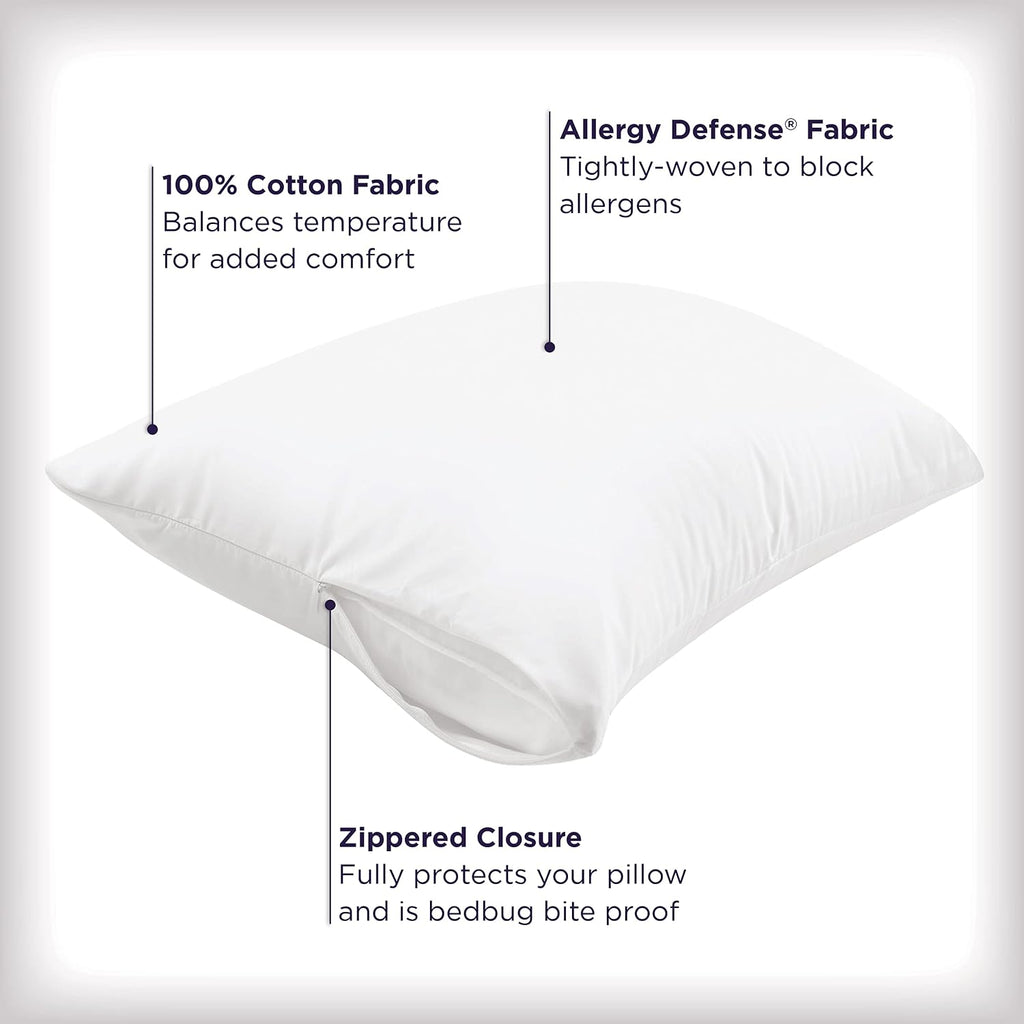 AllerEase Cotton Pillow Protector Advanced Allergy Protection Temperature Balancing Comfort Zippered Pillow Cover, King, White- 2 Pack 2 Pa…