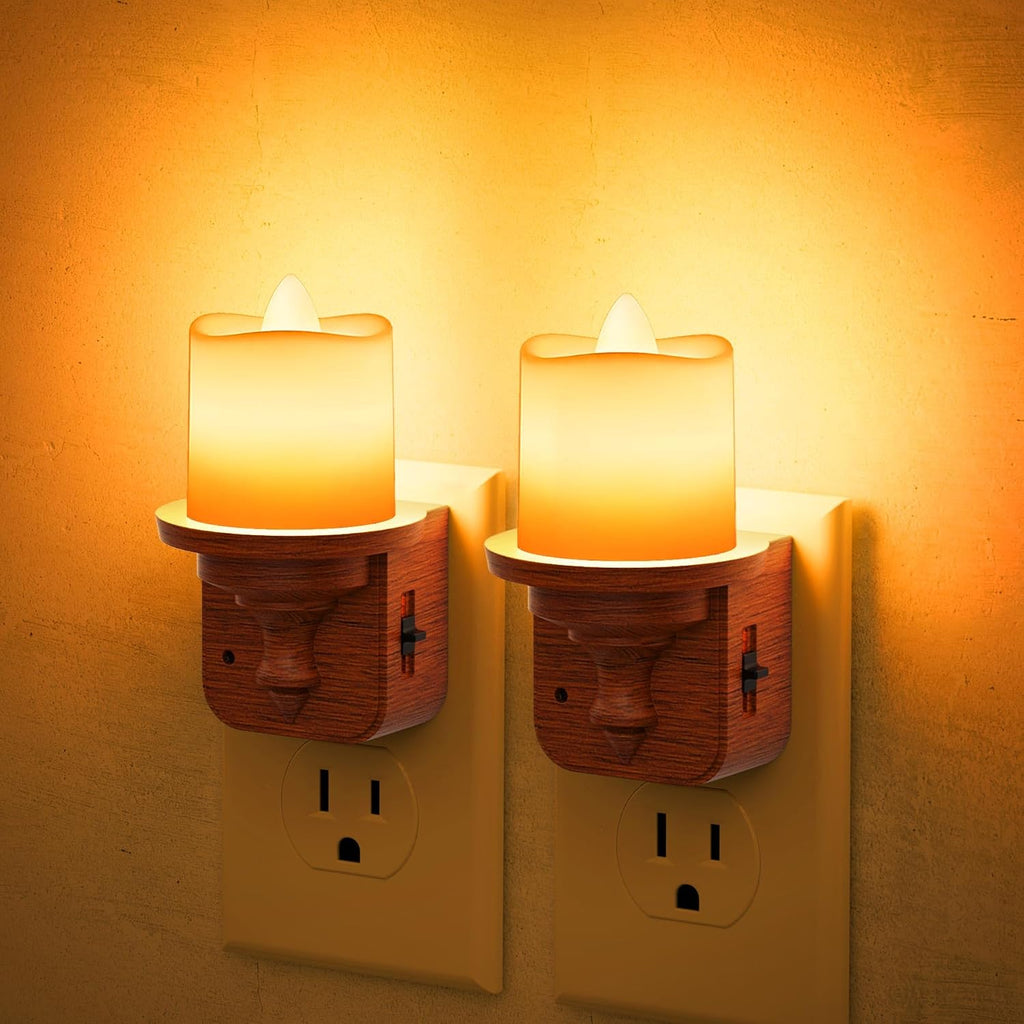 JandCase Flameless Candle Night Light, 2 Pack Night Lights Plug into Wall, 2000K Amber, 0-100LM Dimmable Nightlight, Dusk to Dawn Sensor…