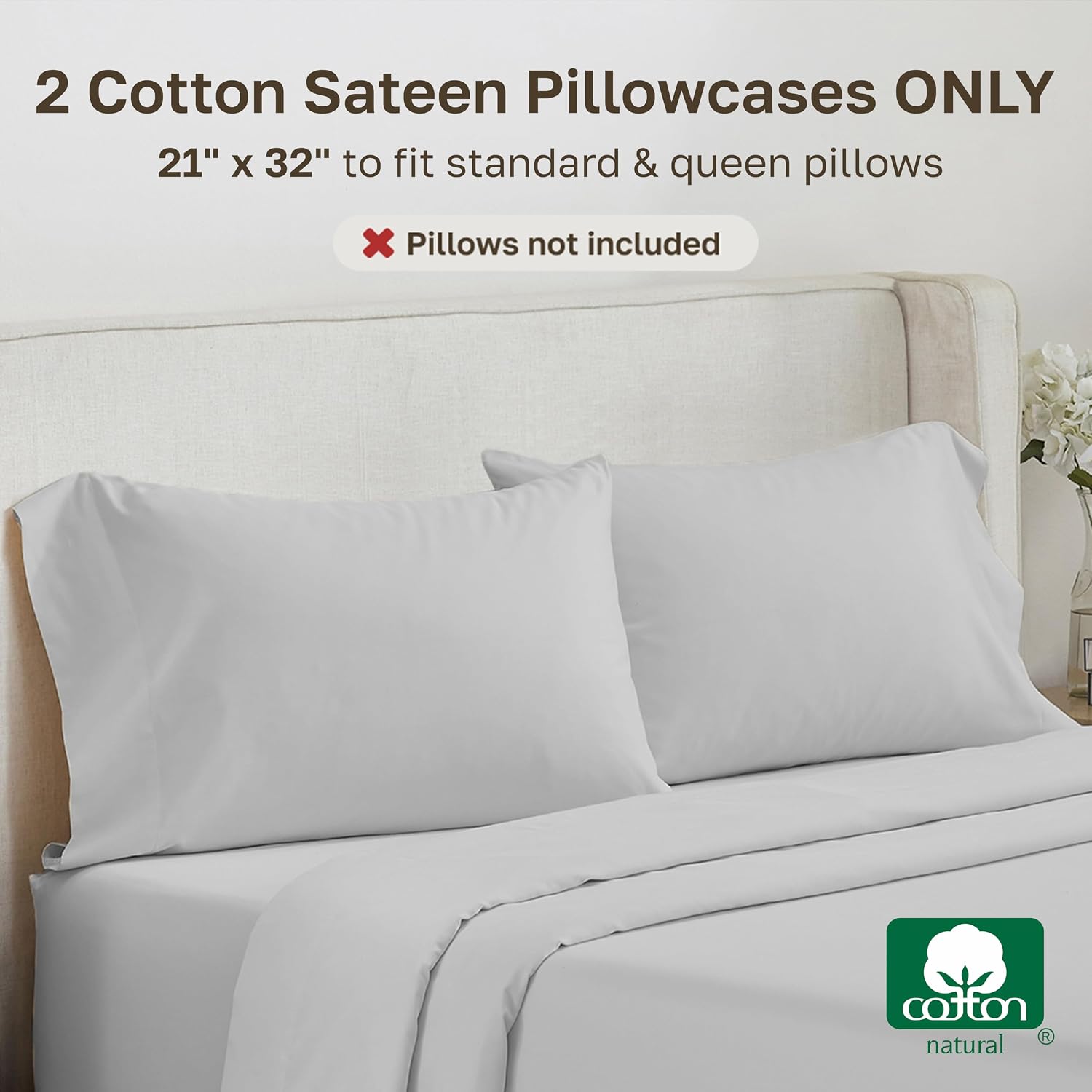 CALIFORNIA DESIGN DEN Soft & Silky 500 Thread Count 100% Cotton is Cool & Smooth, Set of 2 Standard Pillowcases Fits Standard & Queen…