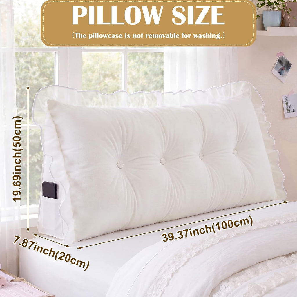 Leinuosen 39 in Ruffle Wedge Headboard Pillow for Dorm Twin XL College Bed Reading Bolster Dorm Velvet Triangular Bed Backrest Wedge…
