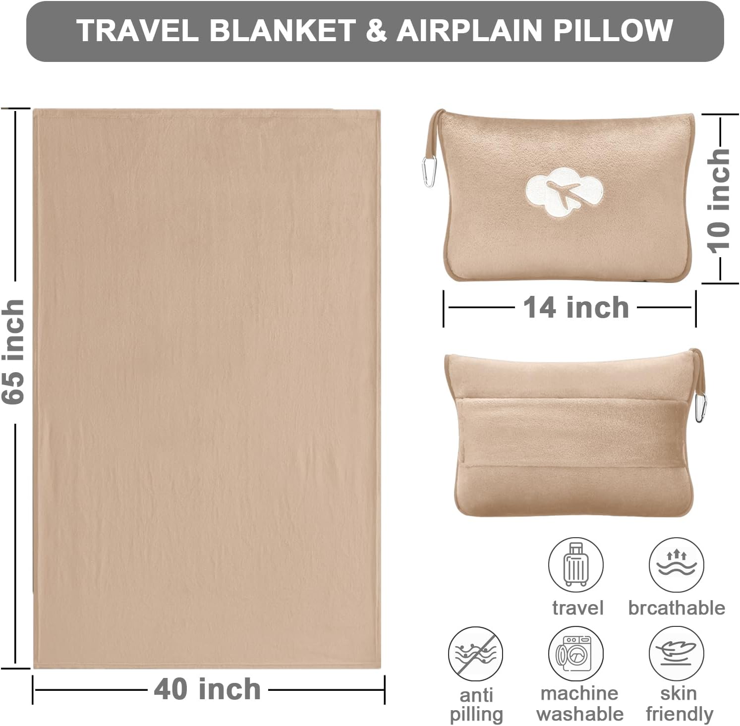 JungleStar Travel Blanket and Pillow Compact, Soft 2 in 1 Airplane Blanket with Soft Bag Pillowcase, Hand Luggage Sleeve and Backpack Clip (…