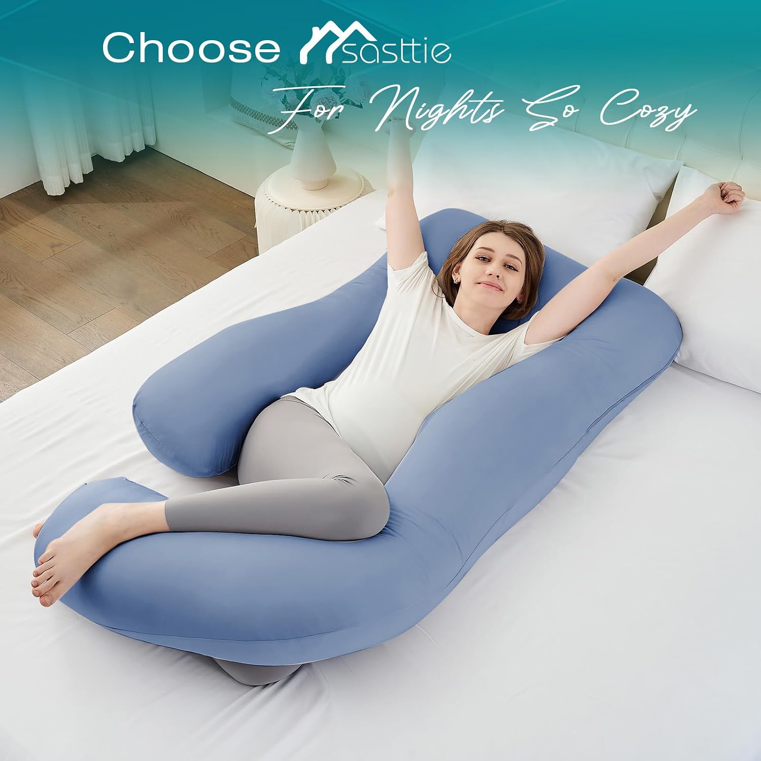 Sasttie Pregnancy Pillows for Sleeping, U Shaped Cooling Full Body Pillow with Removable Cover, Pregnant Women Must Haves, Maternity Essent…