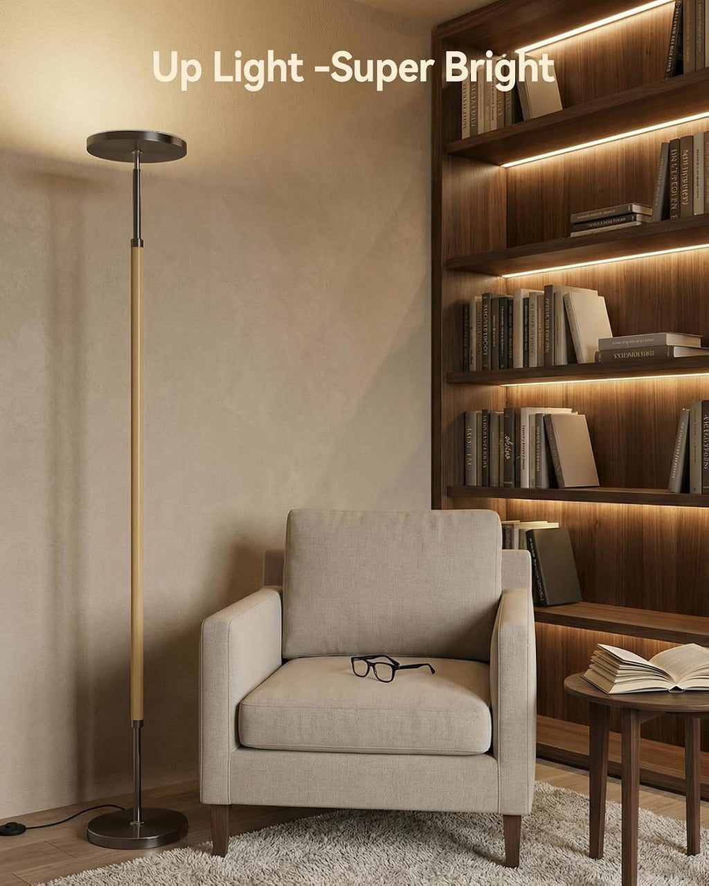 JOOFO Wood Torchiere Floor Lamp, Super Bright Stepless Dimmable LED Uplight Standing Lamp with Remote Adjustable Color Temperature…