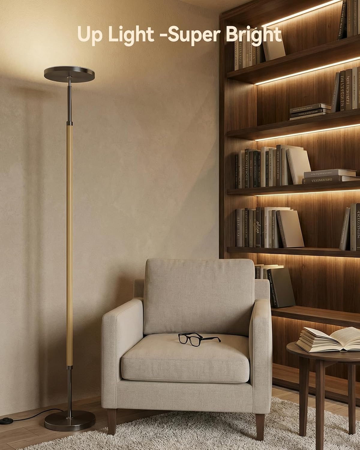 JOOFO Wood Torchiere Floor Lamp, Super Bright Stepless Dimmable LED Uplight Standing Lamp with Remote Adjustable Color Temperature…