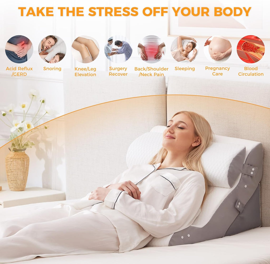 Ruqmuis 3PCS Wedge Pillow Set for After Surgery, Adjustable Back Pillow for Bed Sitting up, Acid Reflux, Bed Wedge Pillow Headboard for Sle…