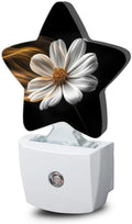 Snowmolle White Daisy Flower Dusk to Dawn Star Night Light, Abstract Floral Smart Sensor Nightlight for Bedroom Kitchen Hallway Stairs, Plug-…