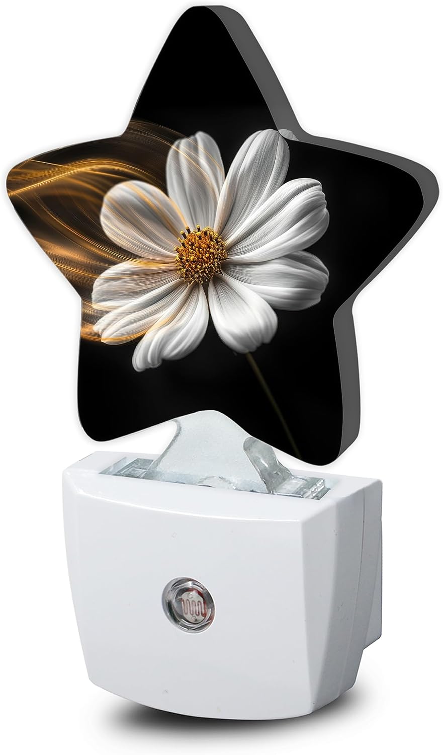 Snowmolle White Daisy Flower Dusk to Dawn Star Night Light, Abstract Floral Smart Sensor Nightlight for Bedroom Kitchen Hallway Stairs, Plug-…