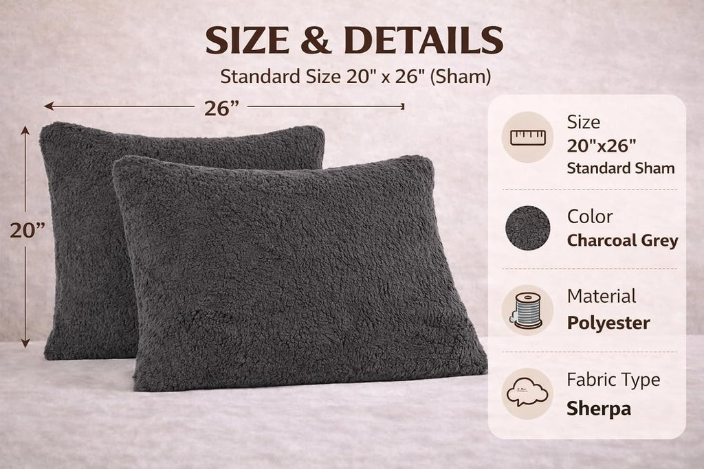 Reafort Ultra Soft Sherpa Pillowcases Set of 2 – Fluffy Cozy Fleece Standard 20" x 26", Warm Plush Covers with Smooth Zipper, Machine Washa…