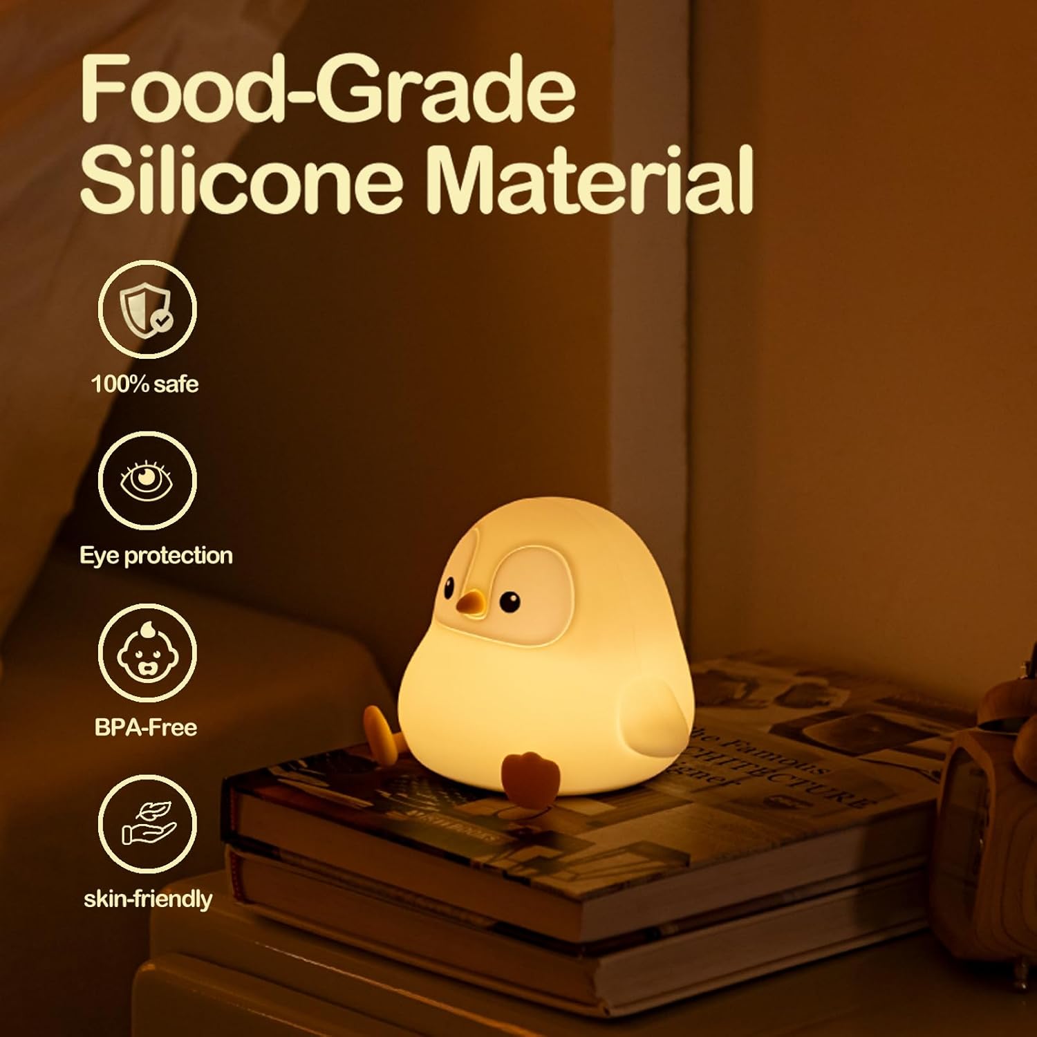 Atsuinightlight ATSUI Penguin Night Light, LED Squishy Novelty Animal Night Lamp, Food Grade Silicone, 2 Level Dimmable, Nursery Nightlight…