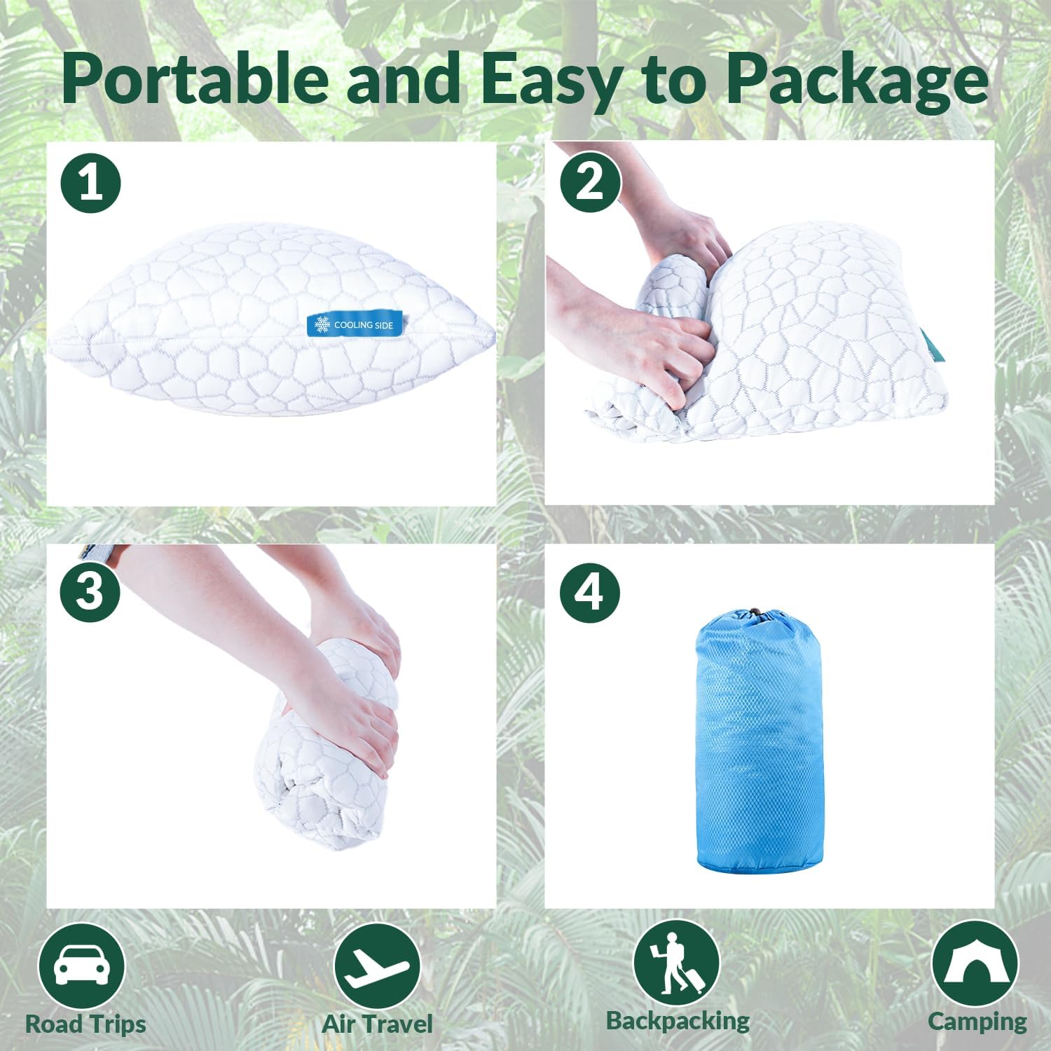 Qutool Cooling Pillow for Sleeping, CertiPUR-US Shredded Memory Foam Camping Pillow Set of 1, Backpacking for Hiking Gear, Portable Pillow…