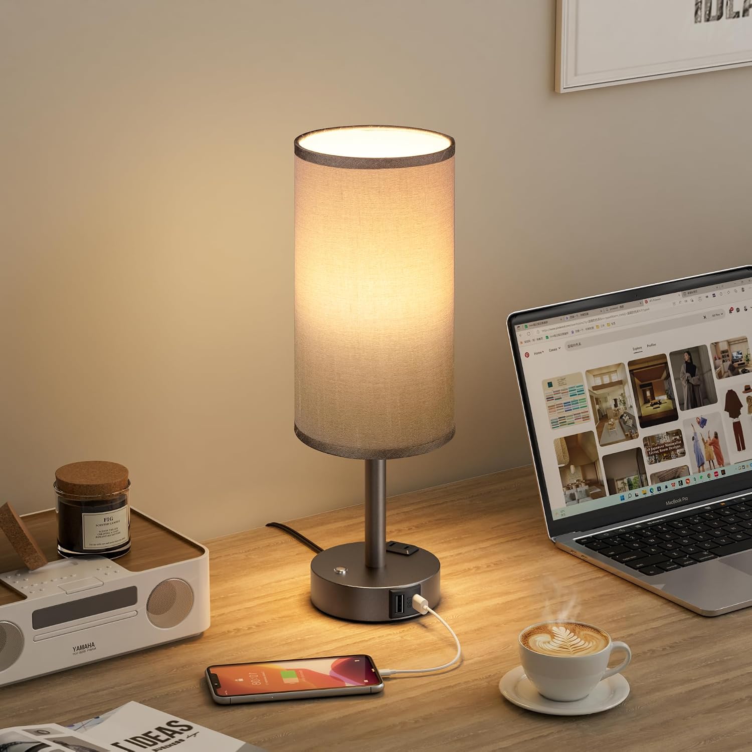 Aooshine Touch Bedside Table Lamp with Memory - Stepless Dimmable Lamp for Bedroom, Small Nightstand Lamp with Dual USB Charging Ports and…
