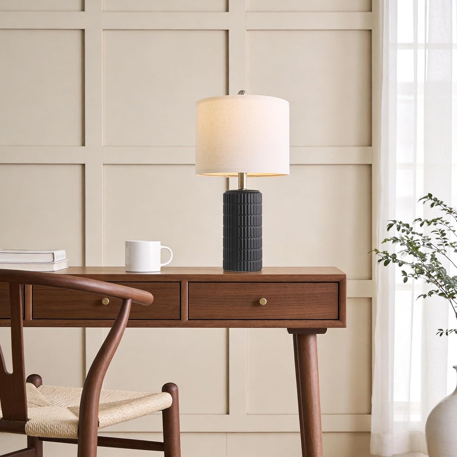 PoKat Small Table Lamps Set of 2 for Bedroom, 20.75'' Matte-Textured Farmhouse Ceramic Bedside Lamps for Night Stands, Stone-Like Modern…