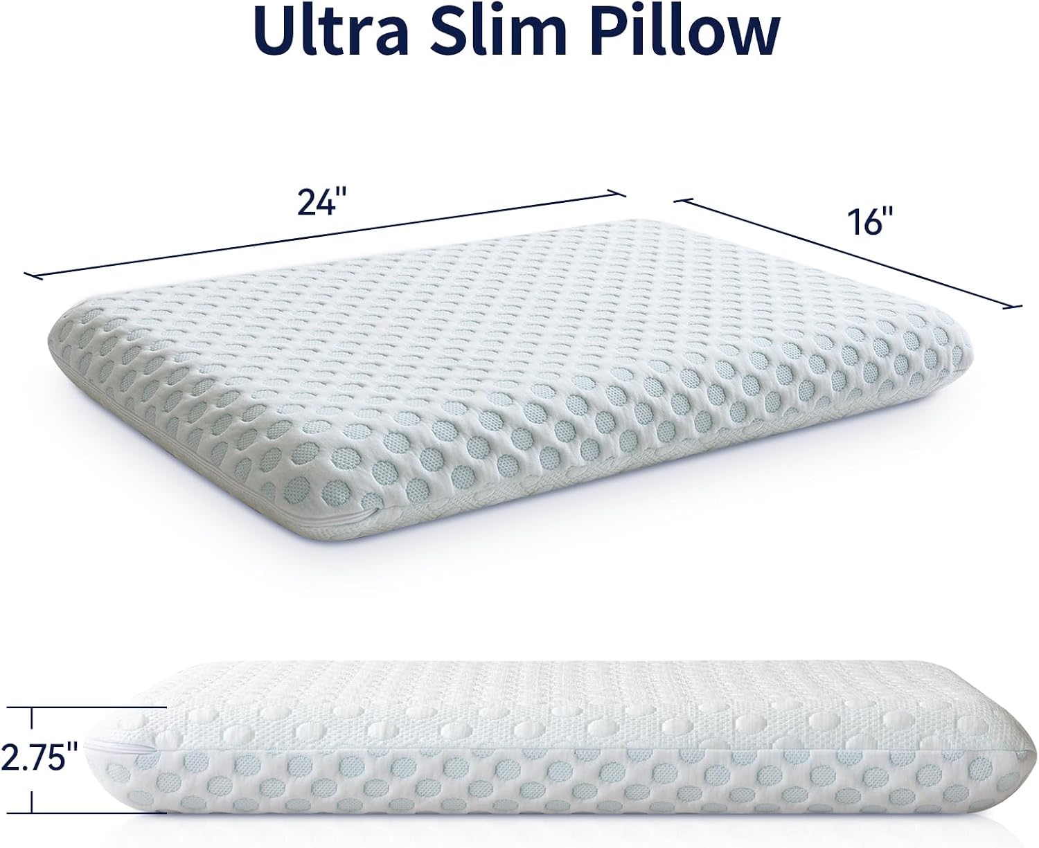 HcoreMemoryFoamHome Hcore Ultra Thin Pillow 3.25" Stomach Sleeping, Pillow for Side Back Stomach Sleepers, Gel Infused Memory Foam Pil…
