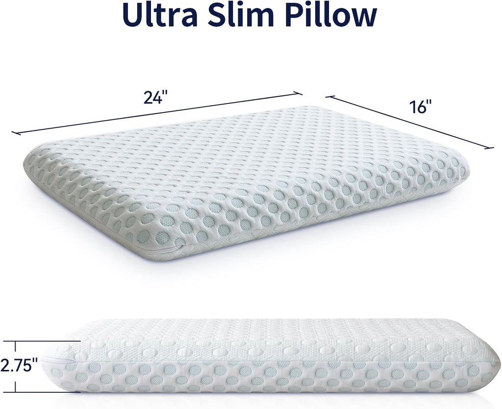 HcoreMemoryFoamHome Hcore Ultra Thin Pillow 2.75" Stomach Sleeping, Pillow for Side Back Stomach Sleepers, Gel Infused Memory Foam Pil…