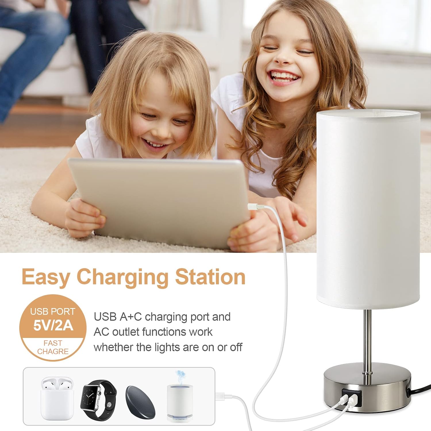 Yarra-Decor Bedside Lamp with USB A+C Charging Ports & AC Outlet Touch Control Table Lamp for Bedroom 3 Way Dimmable Nightstand Lamp with…