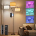 SIBRILLE 36W RGB Arc Floor Lamp with 3 Fabric Shades, 3000LM Super Bright Standing Lamp with Remote Control & Touch, Stepless Dimming…
