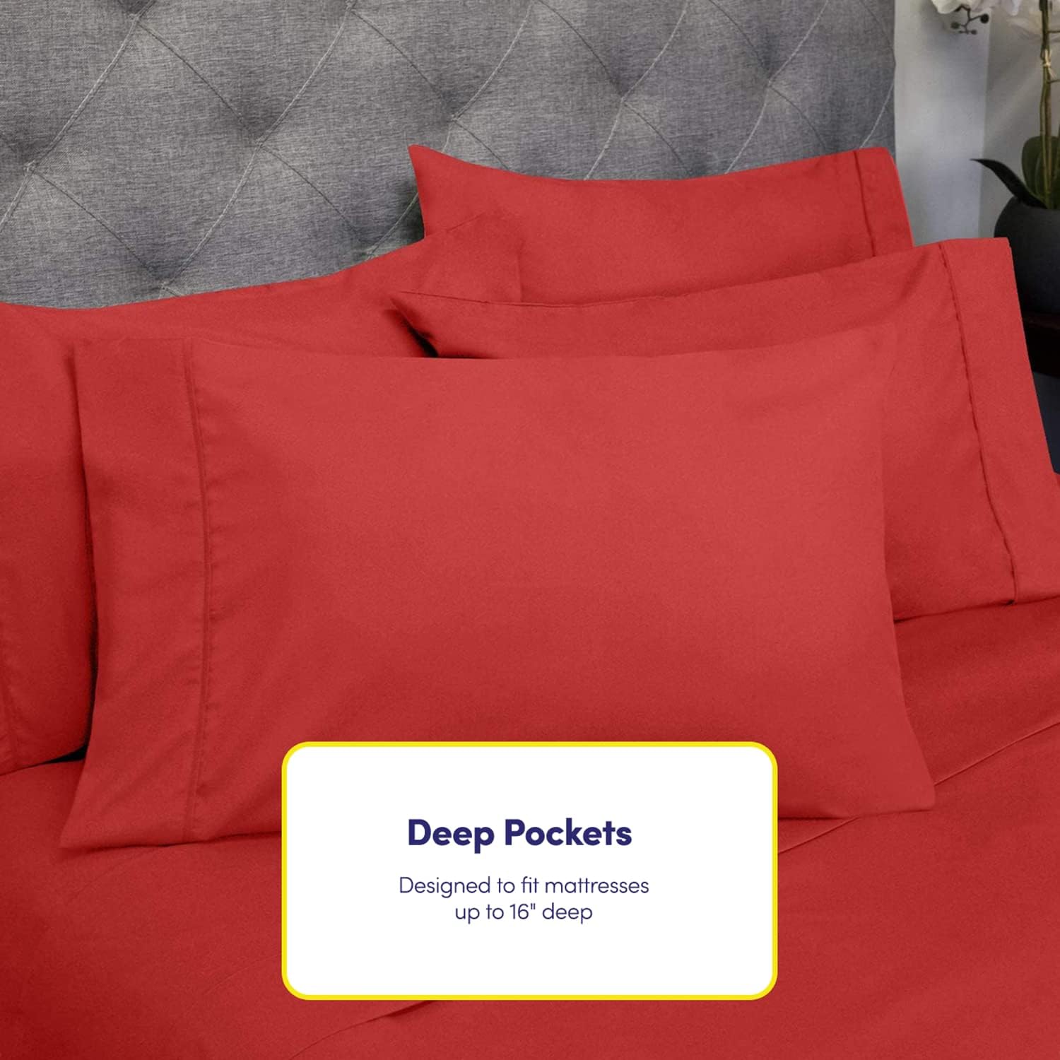 Queen Sheets Red - 6 Piece 1500 Supreme Collection Fine Brushed Microfiber Deep Pocket Queen Sheet Set Bedding - 2 Extra Pillow Cases…