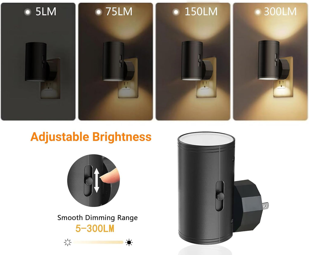 TSEXES LED Night Lights Plug into Wall, Dusk to Dawn Sensor,5-300LM Adjustable Brightness, Soft White 3000K, Dimmable Night Lights for…