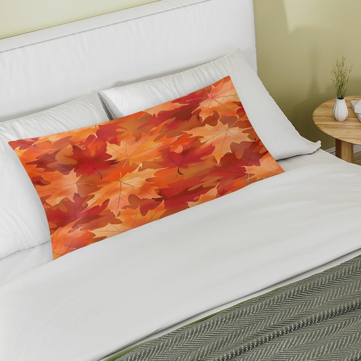 Autumn Maple Fall Satin Silk Pillowcase for Hair and Skin Pillow Cases King Size Soft Silk Pillow Case with Envelope Closure Print Satin…