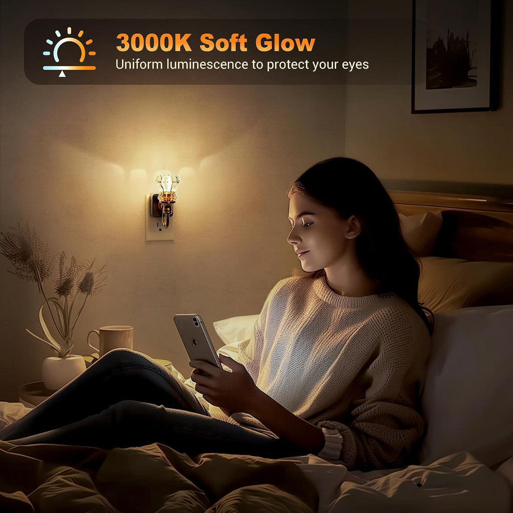 JandCase Night Light, Night Lights Plug into Wall, Dimmble Floral Glass LED Nightlight, 0-100 LM Flower Nightlights, Dusk to Dawn Sensor…