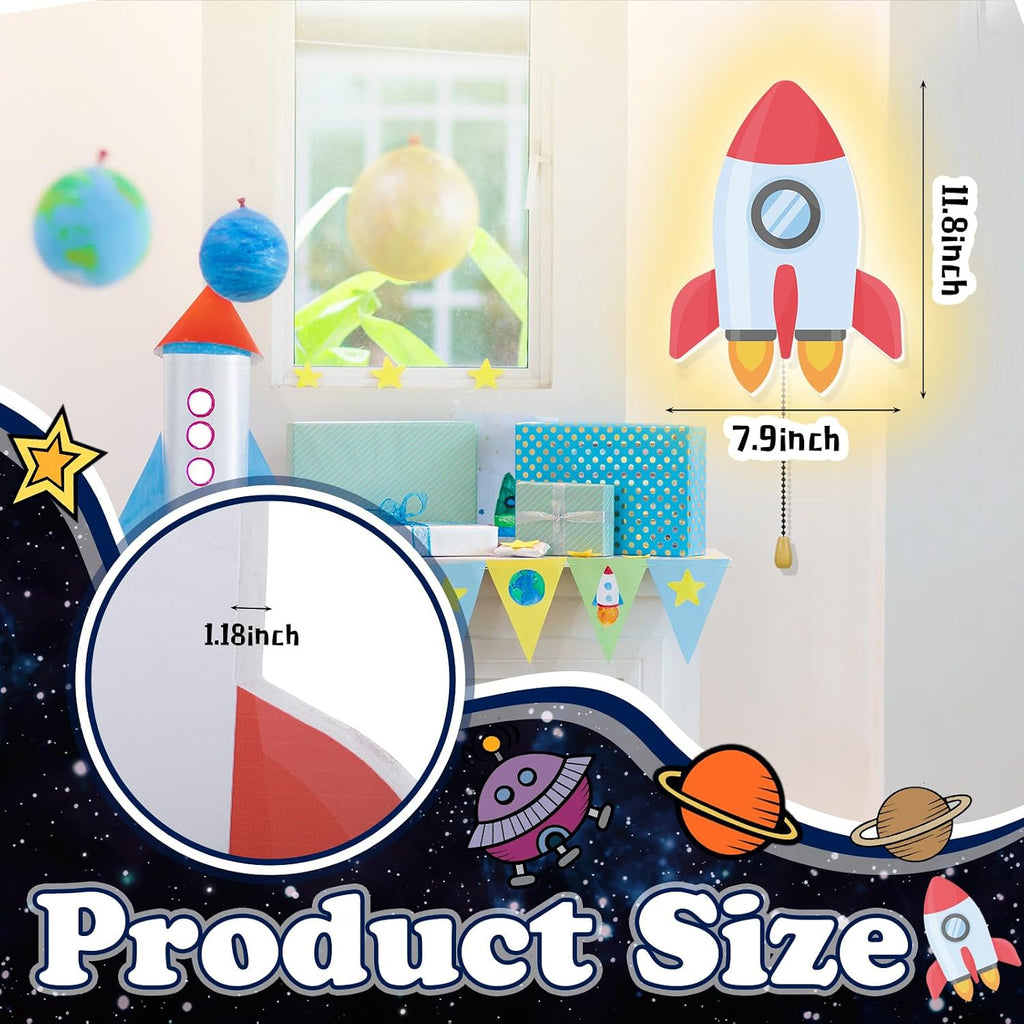 Aurelema Space Rocket Night Light Wall Lamp Sleeping Nursery Lighting Cute Floating Battery Operated Hanging Lamp for Baby Boys Girls…