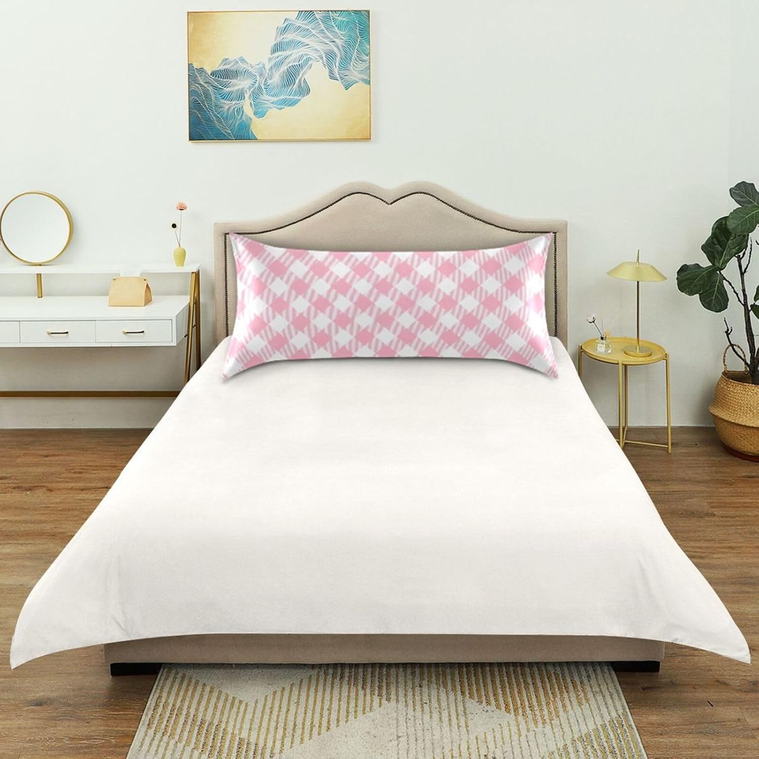 Plaid Squares Pillow Covers Silk Pillowcase for Hair and Skin Soft Breathable Smooth Cooling Satin Pillowcase Standard Size Pillow Case…