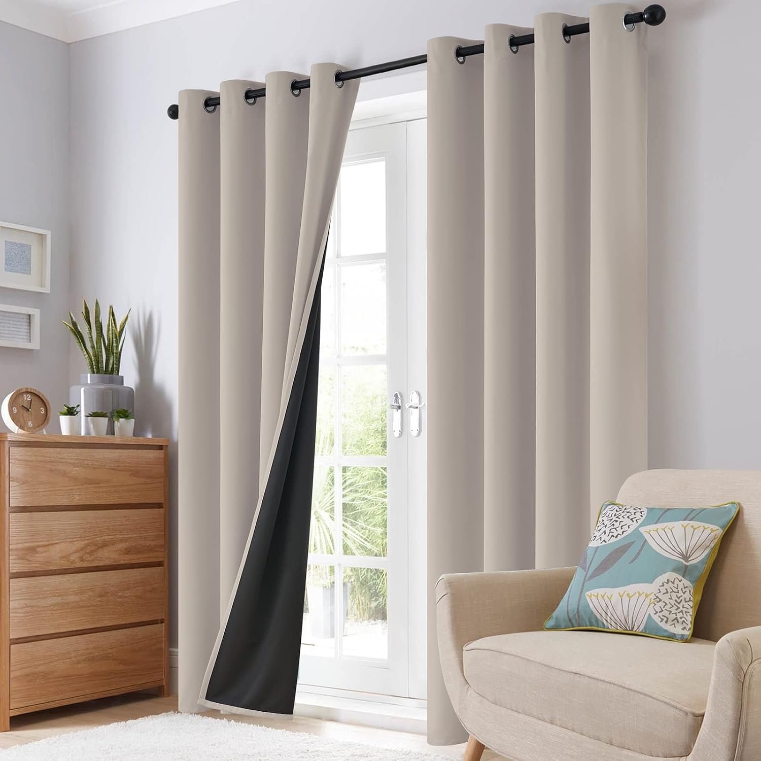 SimpleHome 100% Blackout Curtains for Bedroom, Thermal Insulated Natural Grommet Window Drapes Room Darkening Curtains for Living Room with…