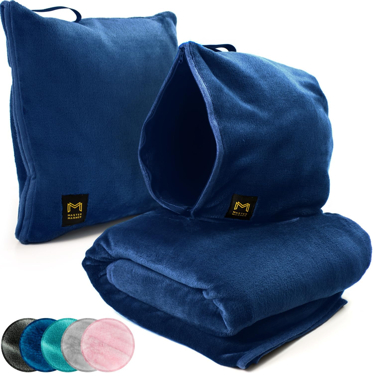 Travel Blanket Airplane Compact with Hoodie – 2in1 Airplane Travel Accessories from Plane Blanket to Travel Pillow with Luggage Strap…